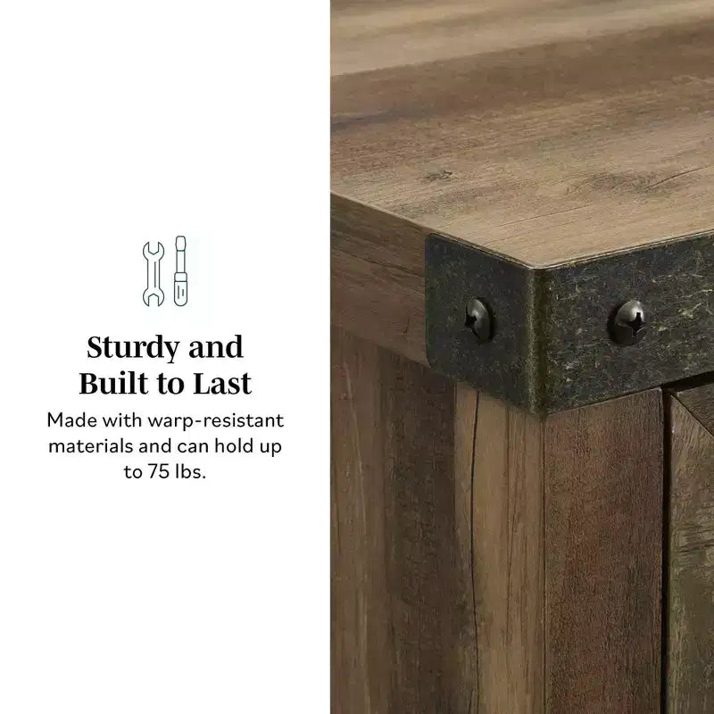 Rustic Farmhouse Barn Door Accent Cabinet with Drawer and Adjustable Shelf