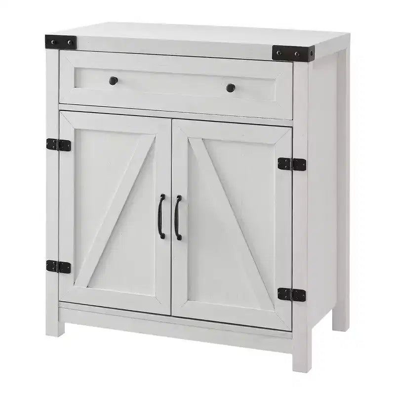 Rustic Farmhouse Barn Door Accent Cabinet with Drawer and Adjustable Shelf