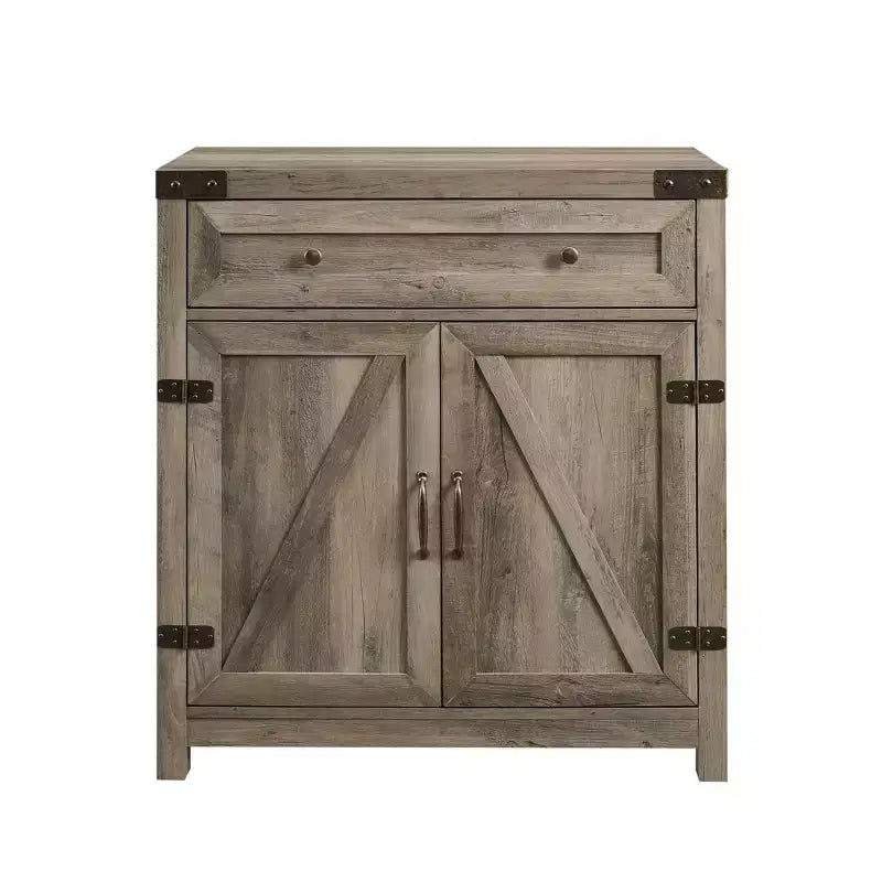 Rustic Farmhouse Barn Door Accent Cabinet with Drawer and Adjustable Shelf