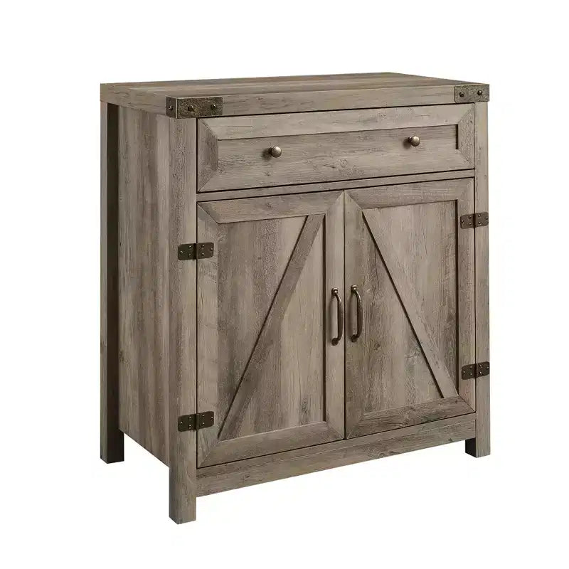 Rustic Farmhouse Barn Door Accent Cabinet with Drawer and Adjustable Shelf