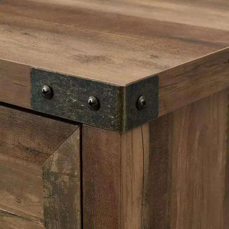 Rustic Farmhouse Barn Door Accent Cabinet with Drawer and Adjustable Shelf