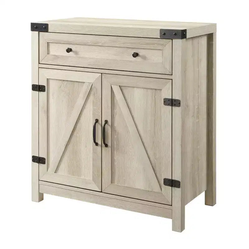Rustic Farmhouse Barn Door Accent Cabinet with Drawer and Adjustable Shelf