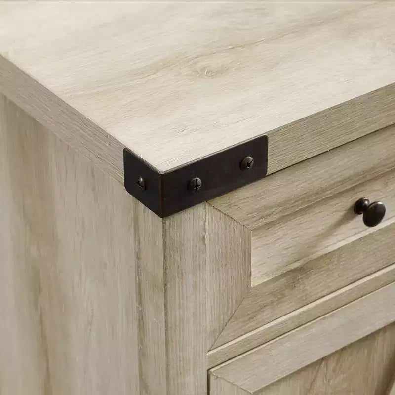Rustic Farmhouse Barn Door Accent Cabinet with Drawer and Adjustable Shelf