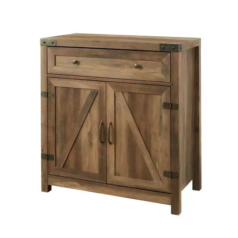 Rustic Farmhouse Barn Door Accent Cabinet with Drawer and Adjustable Shelf