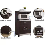 Îlot de cuisine roulant avec chariot à micro-ondes, tiroir coulissant et rangement, gris chocolat