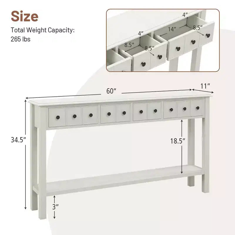 60" Retro Console Table with 4 Drawers and Open Shelf, White/Black