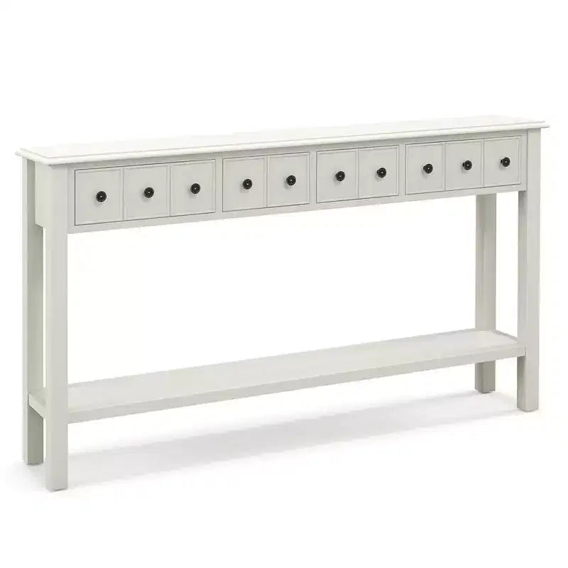 60" Retro Console Table with 4 Drawers and Open Shelf, White/Black