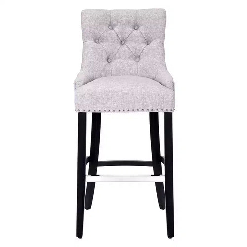 WestinTrends 29 Linen Fabric Tufted Buttons Upholstered Wingback Bar Stool, Light Gray
