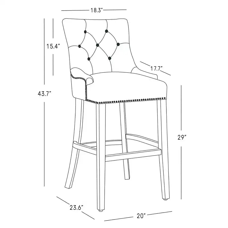 29" Linen Fabric Tufted Wingback Bar Stool, Light Gray