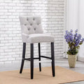 29" Linen Fabric Tufted Wingback Bar Stool, Light Gray