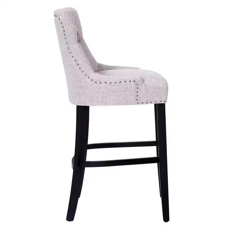 29" Linen Fabric Tufted Wingback Bar Stool, Light Gray