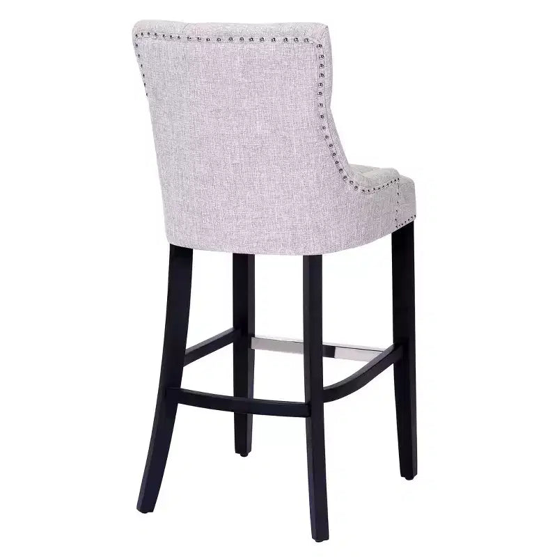 29" Linen Fabric Tufted Wingback Bar Stool, Light Gray