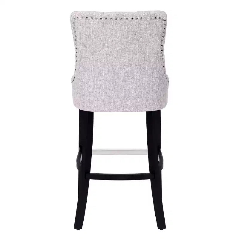 29" Linen Fabric Tufted Wingback Bar Stool, Light Gray