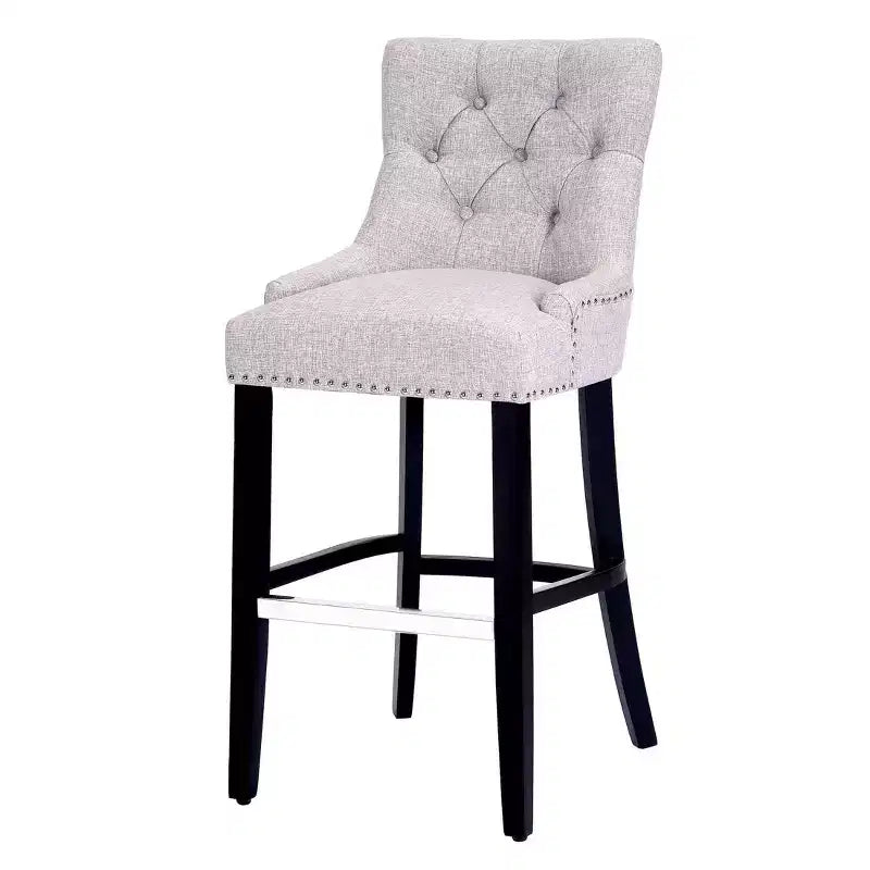 29" Linen Fabric Tufted Wingback Bar Stool, Light Gray