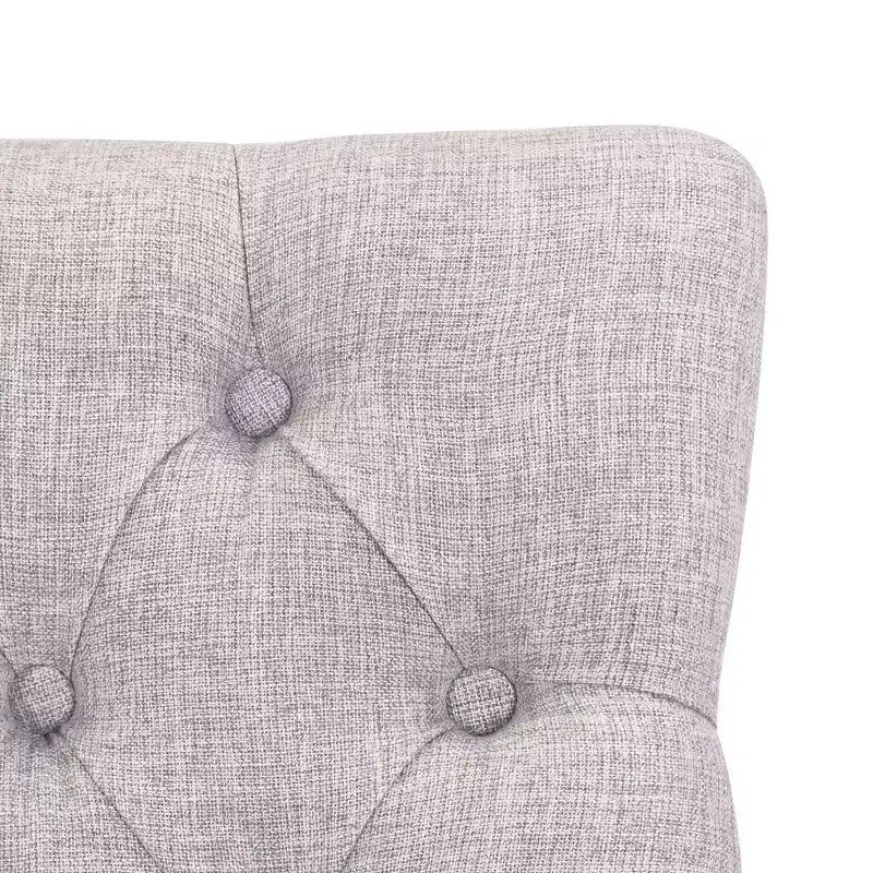 29" Linen Fabric Tufted Wingback Bar Stool, Light Gray
