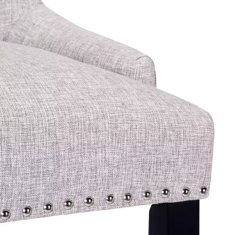 29" Linen Fabric Tufted Wingback Bar Stool, Light Gray