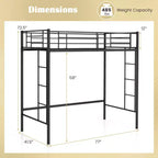 Lit mezzanine une place, cadre en métal robuste avec barrière de sécurité
