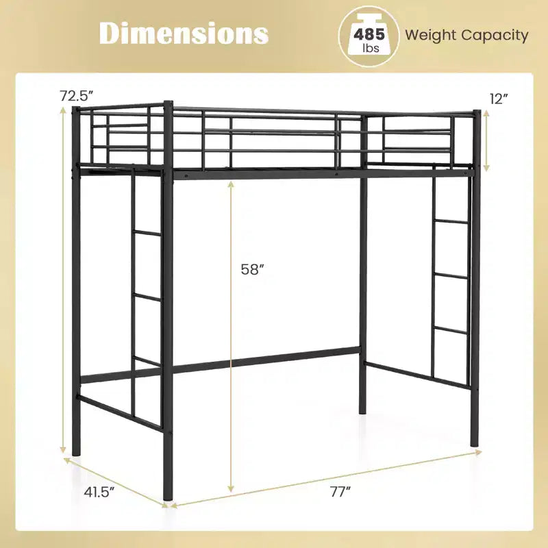 Twin Size Loft Bed, Heavy Duty Metal Frame with Safety Guardrail