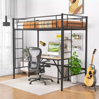 Lit mezzanine une place, cadre en métal robuste avec barrière de sécurité