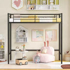 Lit mezzanine une place, cadre en métal robuste avec barrière de sécurité