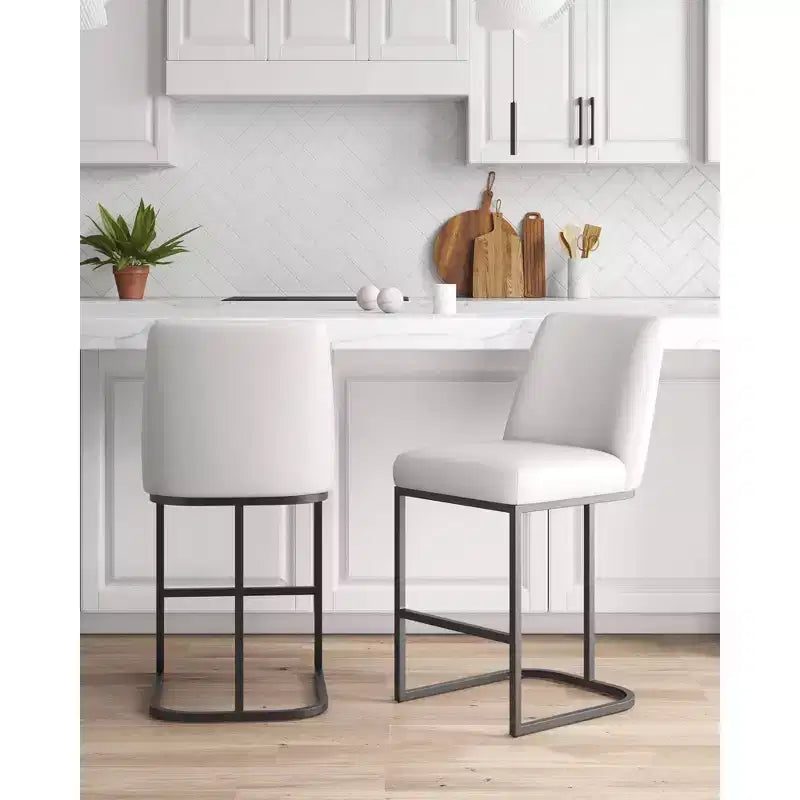 Set of 2 Leatherette Upholstered Metal Counter Height Barstools