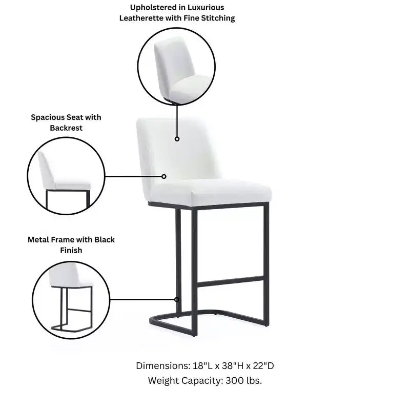 Set of 2 Leatherette Upholstered Metal Counter Height Barstools