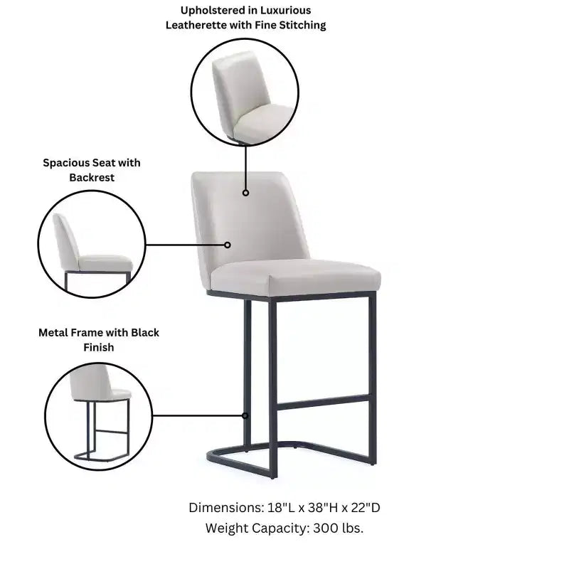 Set of 2 Leatherette Upholstered Metal Counter Height Barstools