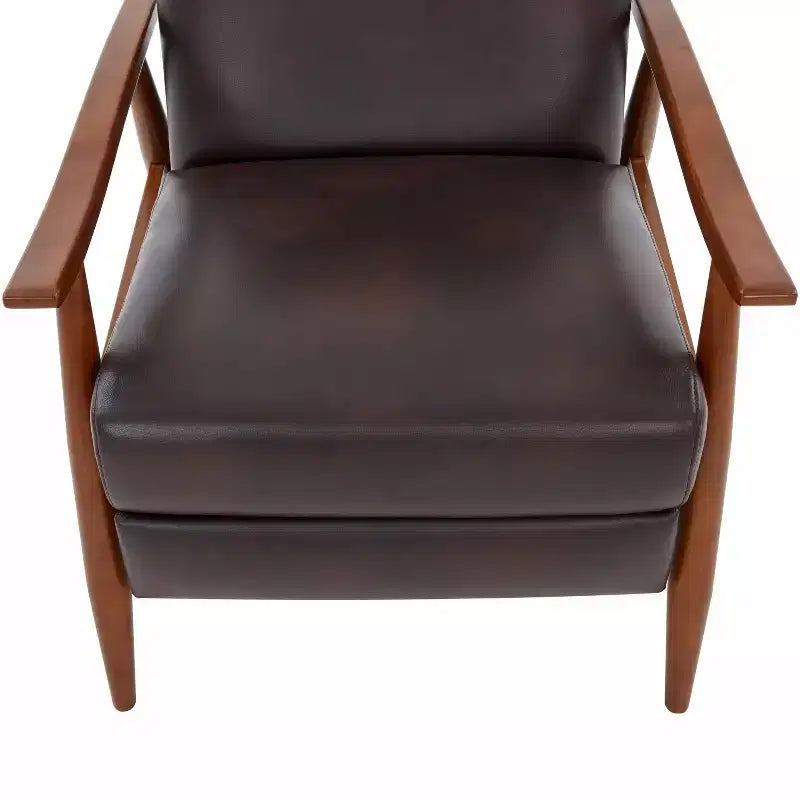 Press-Back Recliner Chair, Faux Leather, Wood Frame