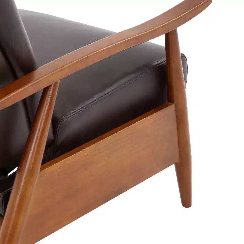 Press-Back Recliner Chair, Faux Leather, Wood Frame