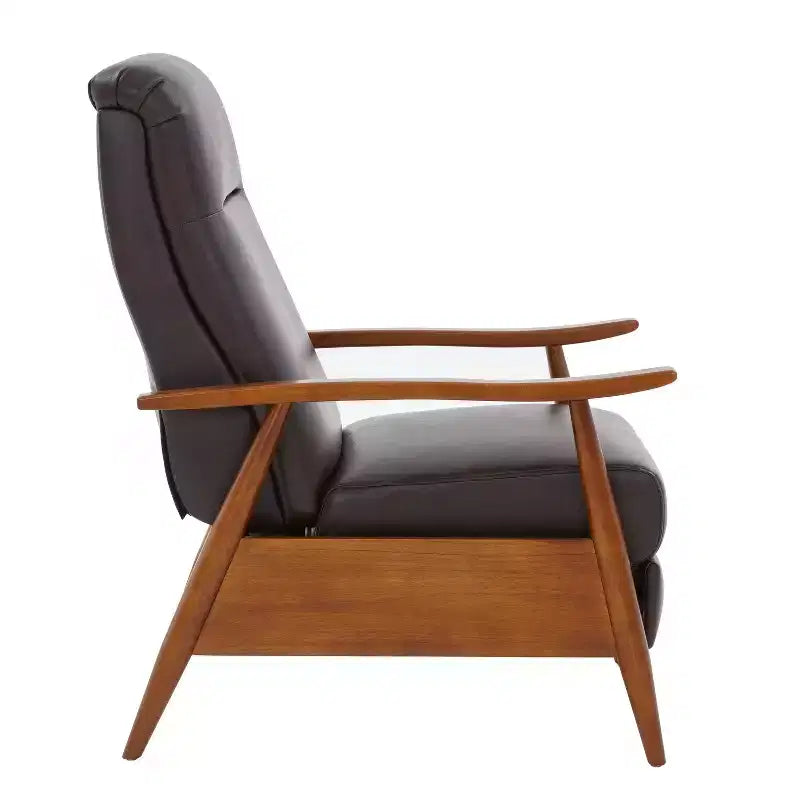 Press-Back Recliner Chair, Faux Leather, Wood Frame