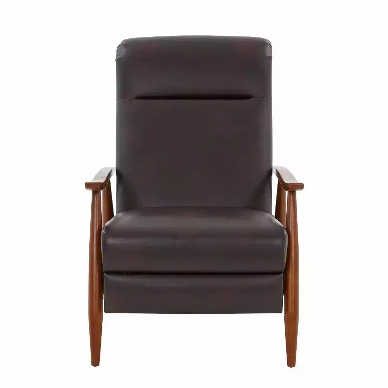 Press-Back Recliner Chair, Faux Leather, Wood Frame
