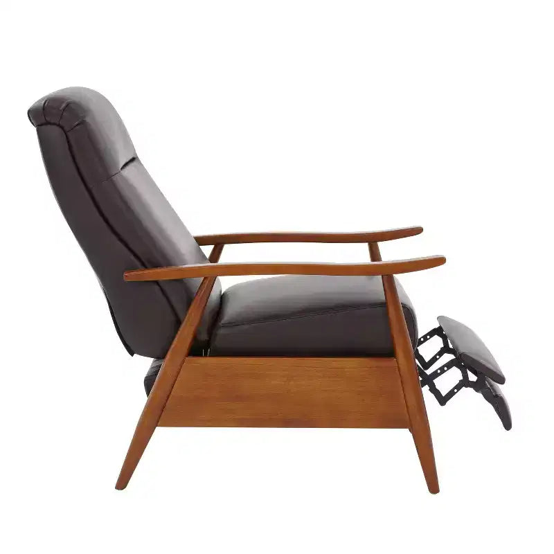 Press-Back Recliner Chair, Faux Leather, Wood Frame
