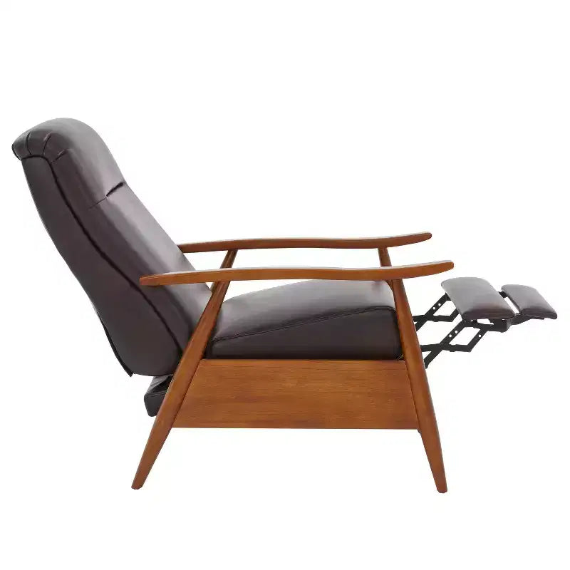 Press-Back Recliner Chair, Faux Leather, Wood Frame