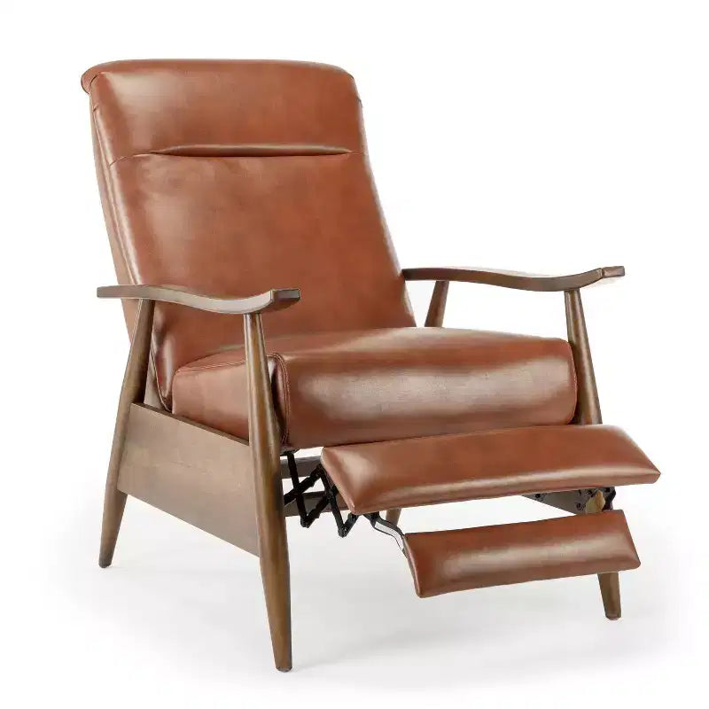 Press-Back Recliner Chair, Faux Leather, Wood Frame