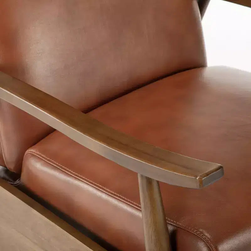 Press-Back Recliner Chair, Faux Leather, Wood Frame