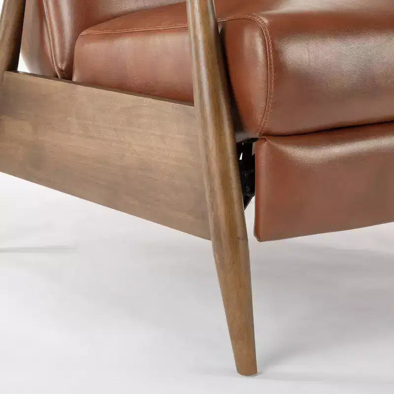 Press-Back Recliner Chair, Faux Leather, Wood Frame