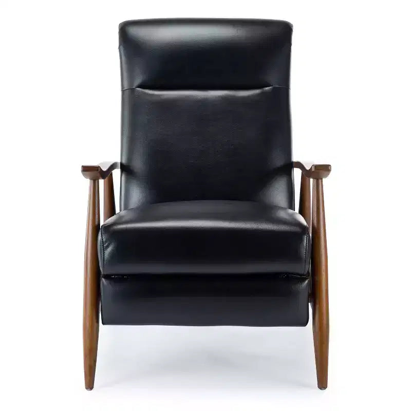 Press-Back Recliner Chair, Faux Leather, Wood Frame