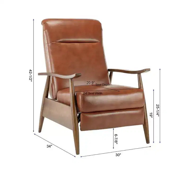 Press-Back Recliner Chair, Faux Leather, Wood Frame