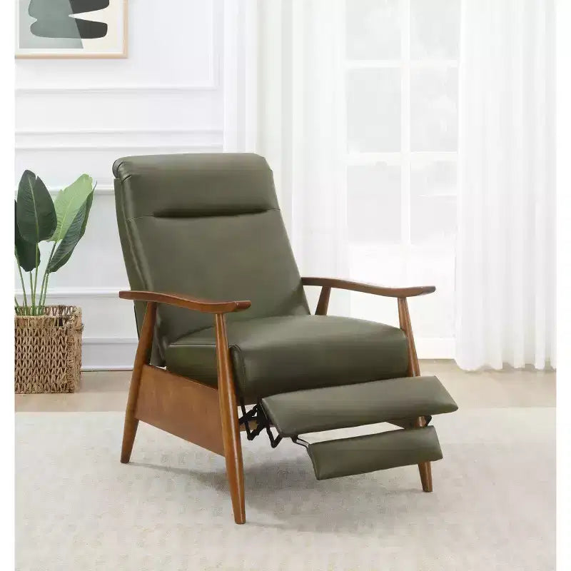 Press-Back Recliner Chair, Faux Leather, Wood Frame