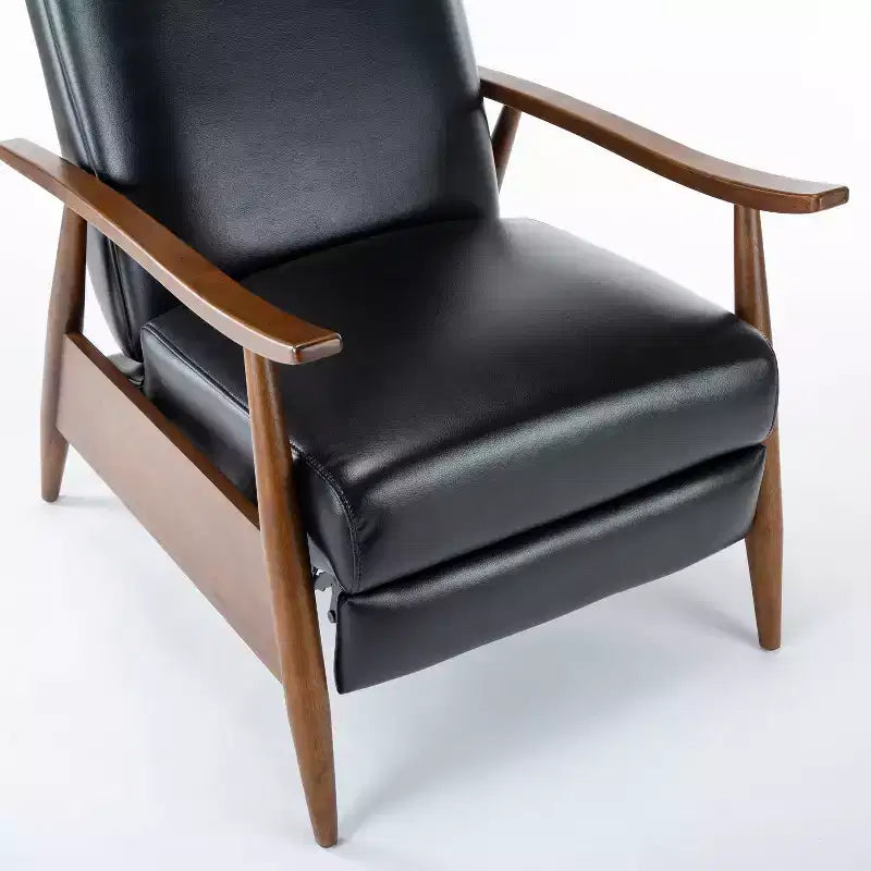 Press-Back Recliner Chair, Faux Leather, Wood Frame