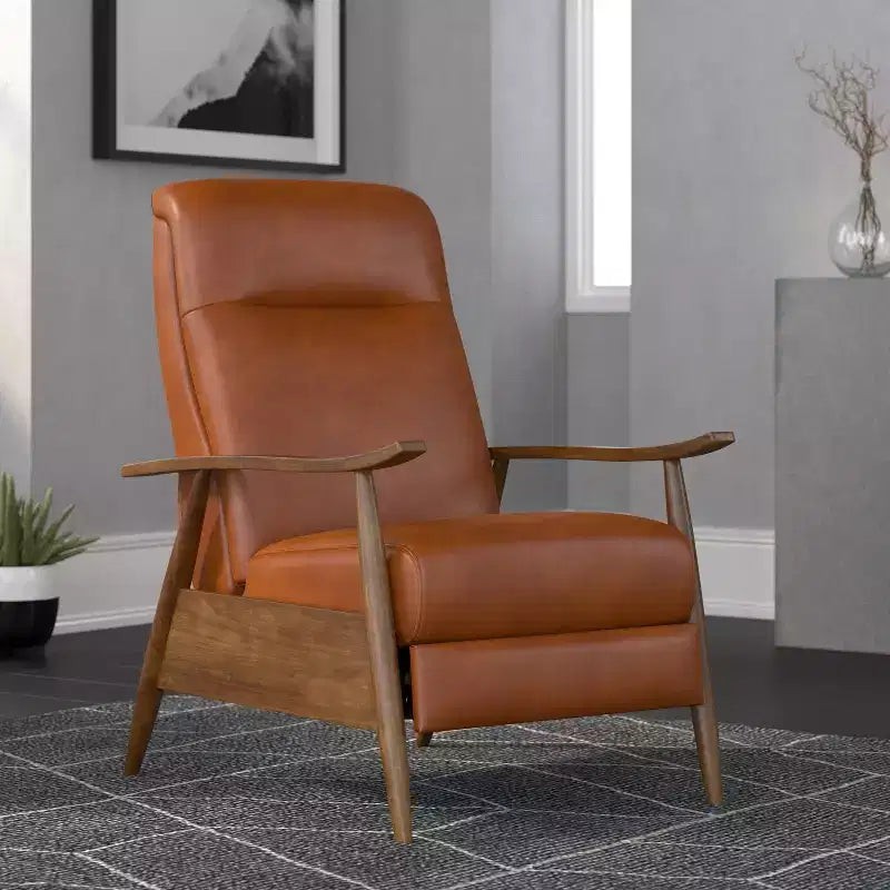 Press-Back Recliner Chair, Faux Leather, Wood Frame