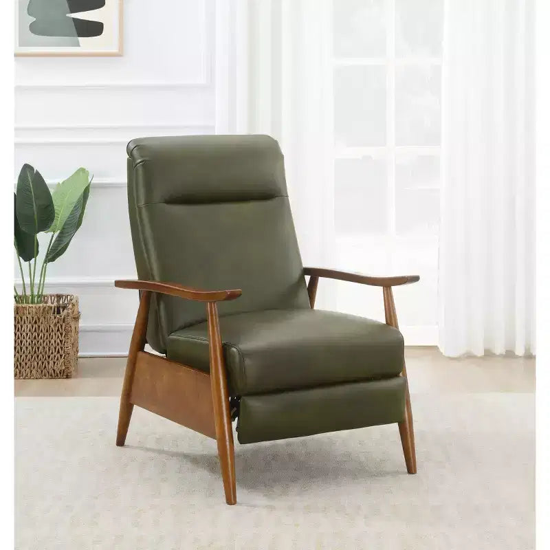 Press-Back Recliner Chair, Faux Leather, Wood Frame
