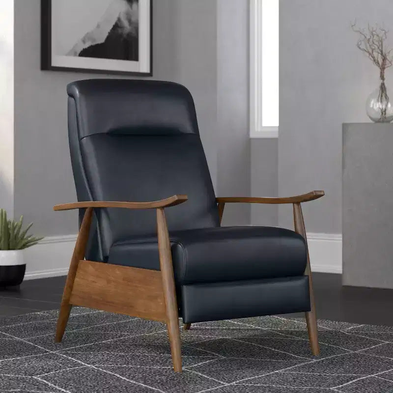 Press-Back Recliner Chair, Faux Leather, Wood Frame