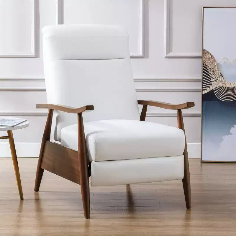 Press-Back Recliner Chair, Faux Leather, Wood Frame