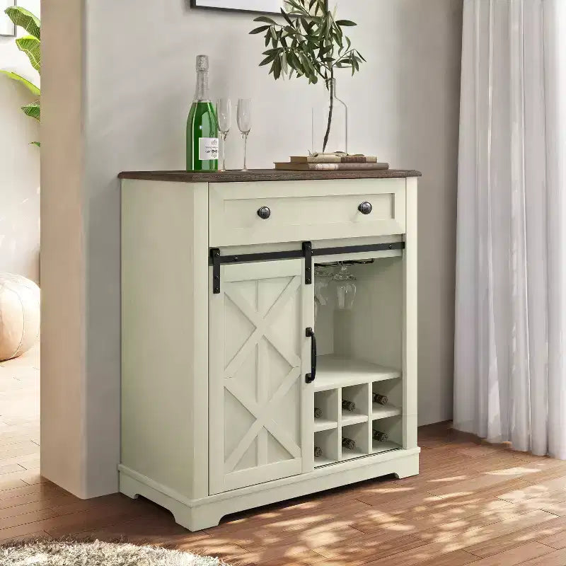 Wine Cabinet with Stemware Rack, Pull-Out Tray, and Drawer