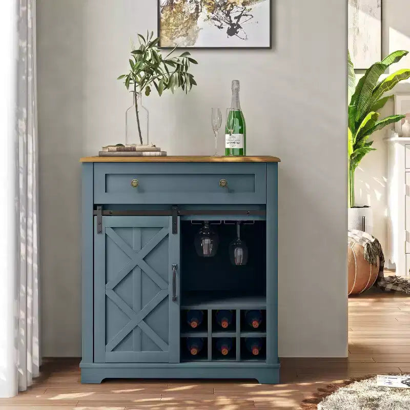 Wine Cabinet with Stemware Rack, Pull-Out Tray, and Drawer
