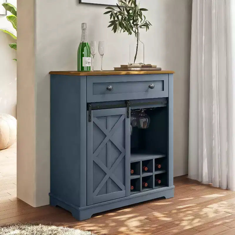 Wine Cabinet with Stemware Rack, Pull-Out Tray, and Drawer