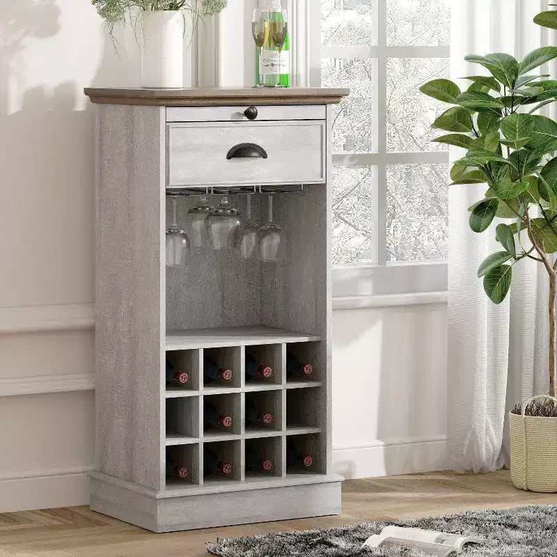 Wine Cabinet with Stemware Rack, Pull-Out Tray, and Drawer