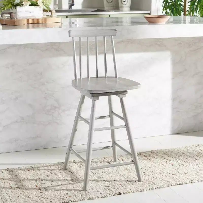 Swivel Counter Stool, Rubberwood, Armless with Back and Footrest