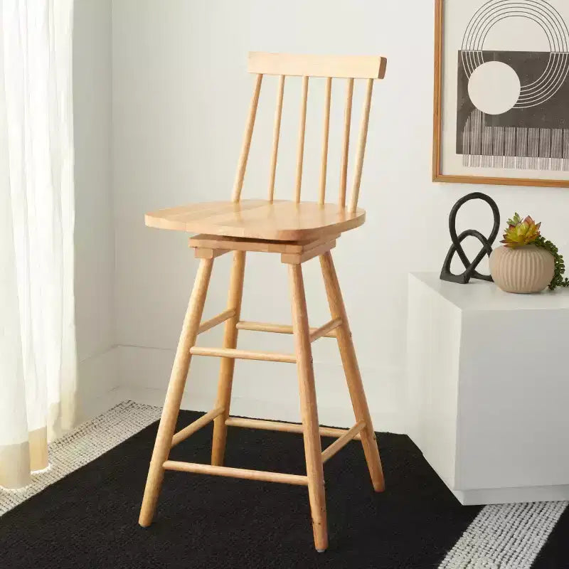 Swivel Counter Stool, Rubberwood, Armless with Back and Footrest